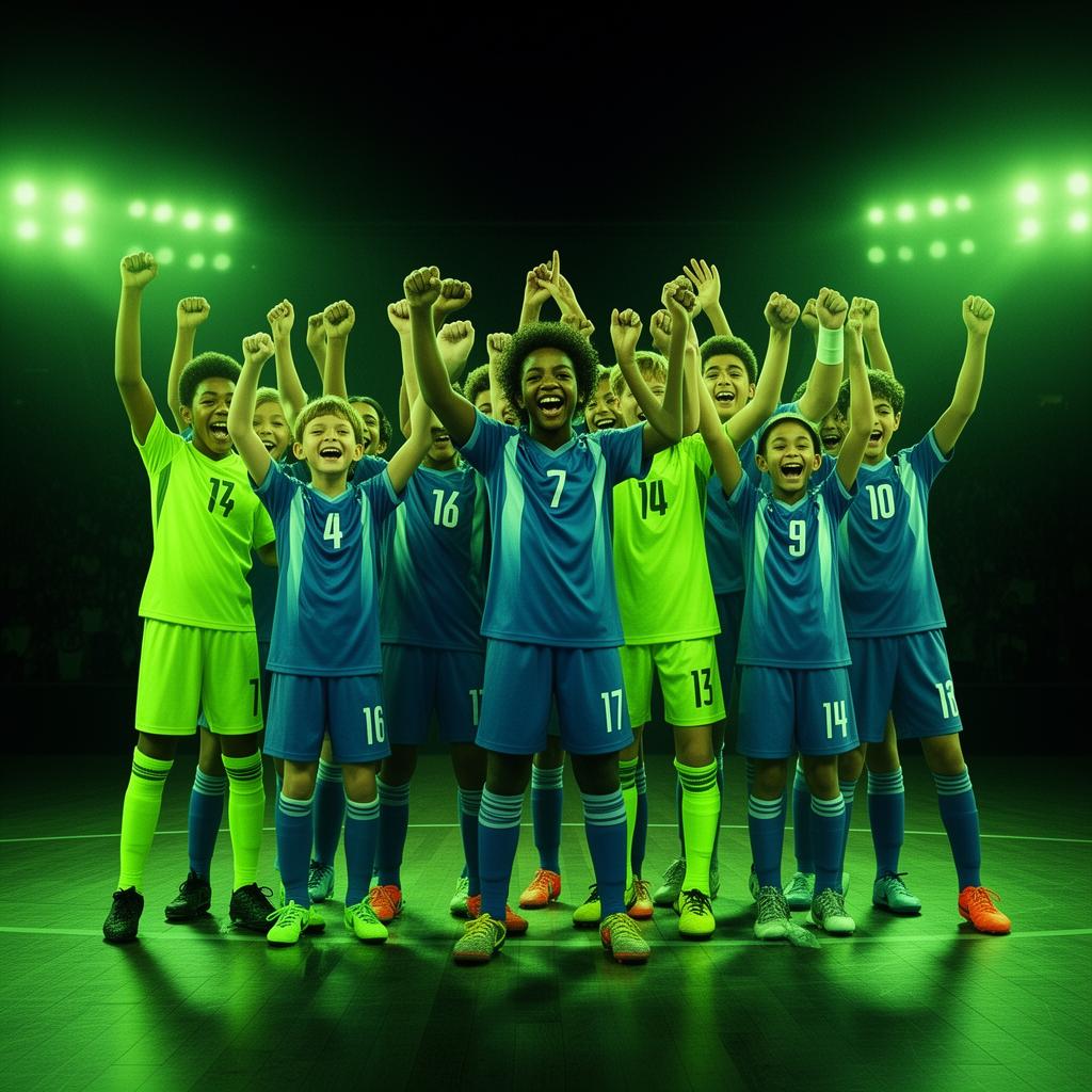 Young futsal team celebrating