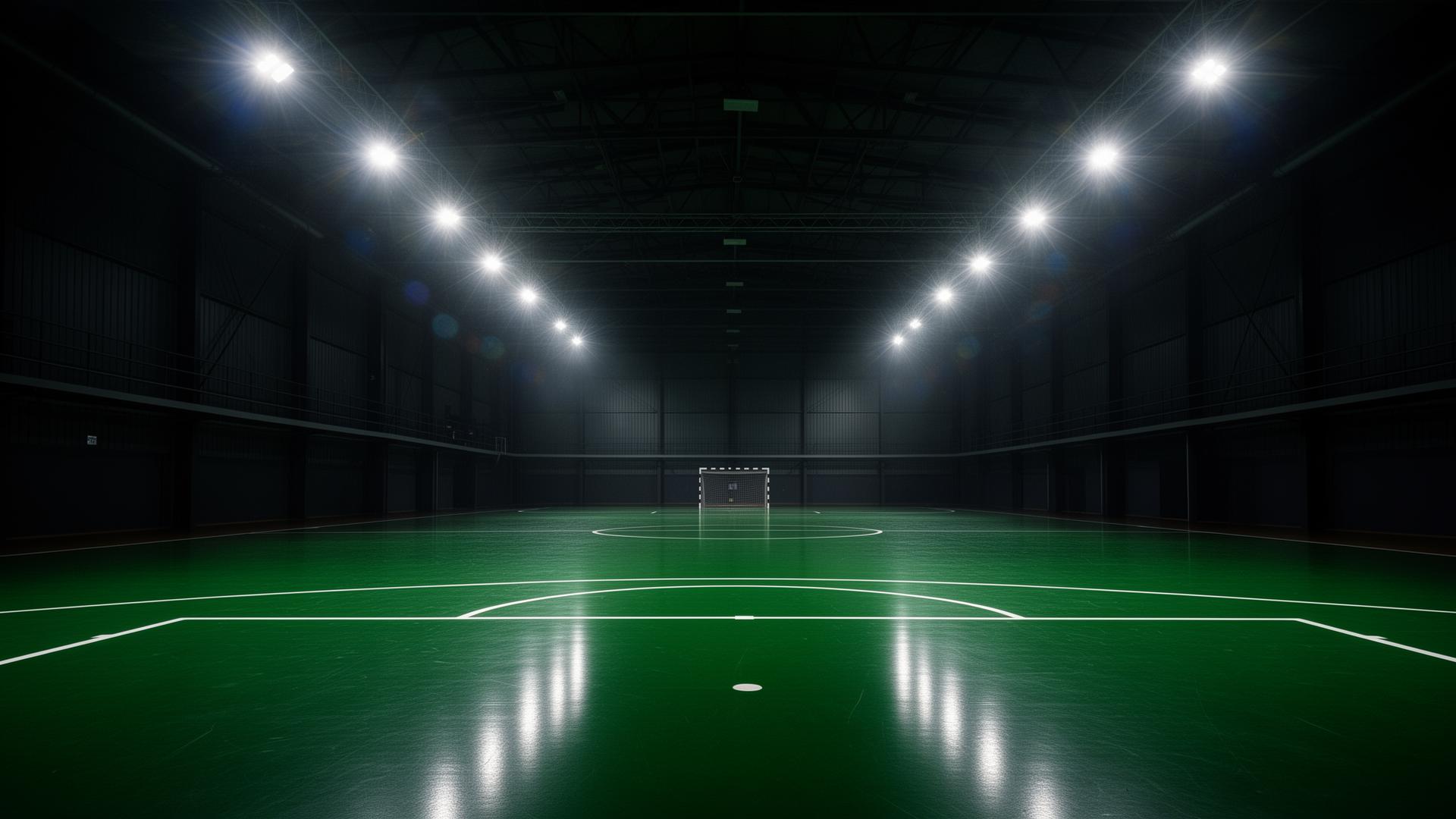 Indoor futsal court at night